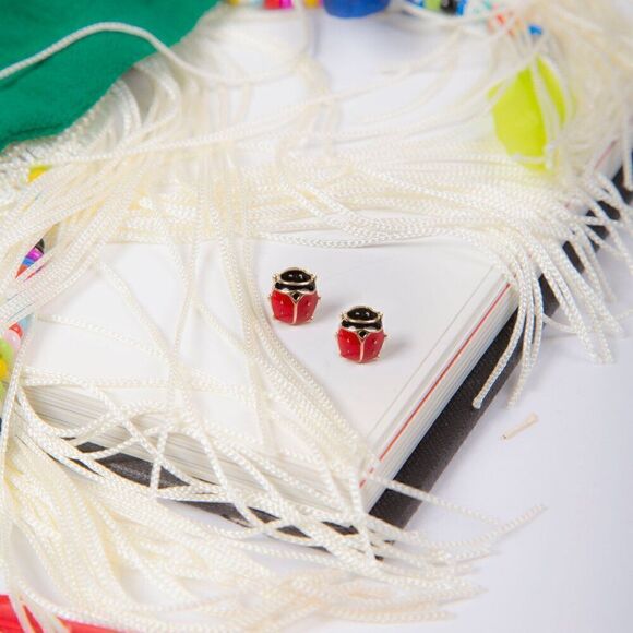 14k Solid Gold Ladybird Earrings | Enamel Jewelry | Everyday Jewelry | Birthday - Picture 5 of 7